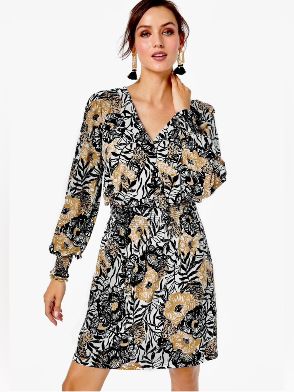 Lilly Pulitzer Talley Long Sleeve Dress Onyx Peony Party Floral Women Size S